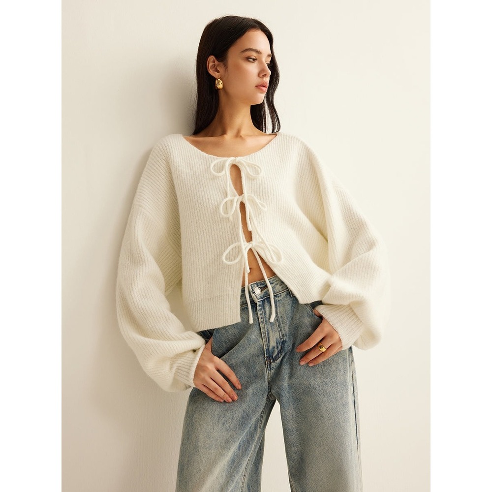 Commense Wool-Blend Tie-Front Cardigan white size‎ S